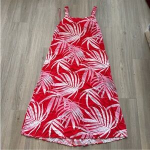 1. State Red and White Palm Leaf Patterned Dress